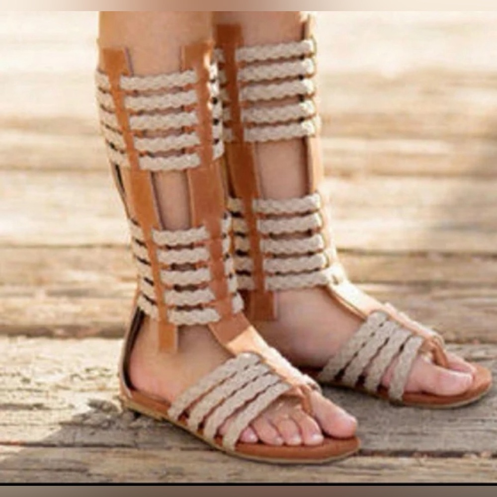Joyfolie Girls Gladiator Sandals Boho Bohemian Braided Summer Shoes 12T